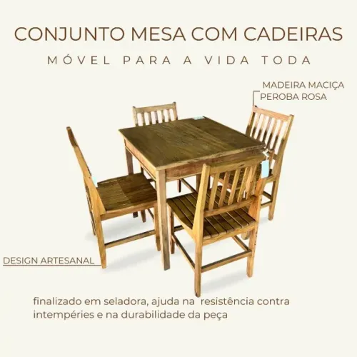 Conjunto mesa com cadeiras madeira maciça peroba rosa
