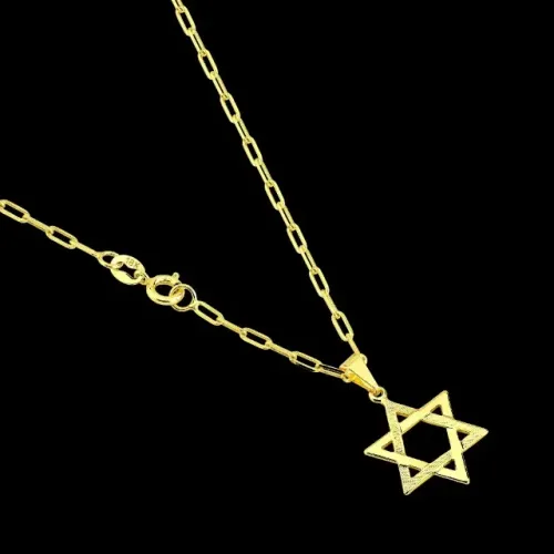 Corrente Masculina Cartier Cordão com Pingente Estrela de Davi Banhados a Ouro 18k Dourado