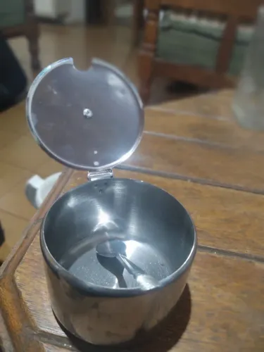 AÇUCAREIRO / POTE INOX COM TAMPA ARTICULADA E COLHER