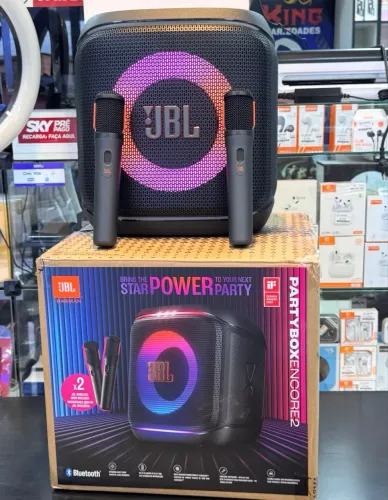 Caixa de som JBL partybox Encore 2 com 2 microfones 