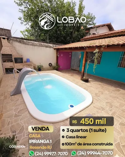 Casa plana com piscina no Ipiranga 1 em Resende RJ