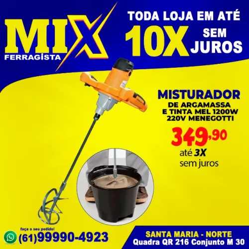 Misturador de Argamassa e tinta Mel 1200w 220v Menegotti