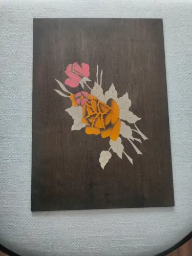 Quadro marchetaria Decorativo de Flores em Madeira