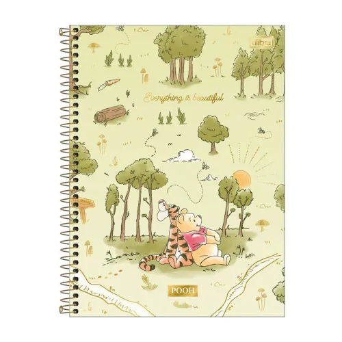 Caderno Espiral Tilibra Pooh - verde, rosa e amarelo