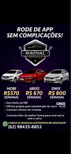 LOCAÇÃO DE CARRO PARA MOTORISTA DE APP UBER/99pop Radial Veiculos 