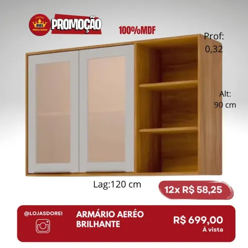 PROMOÇÃO URGENTE - Armário Aéreo 100% MDF Brilhante por apenas 12x de R$58,25