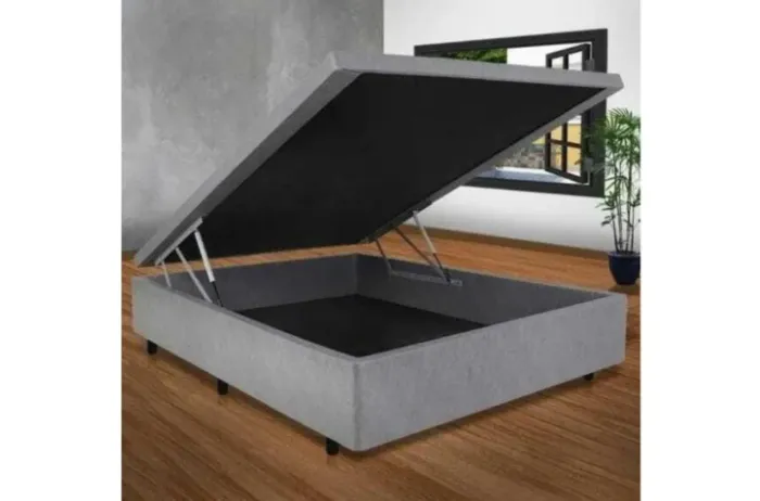 BASE BAU CASAL BLINDADO KORINO LINHO CINZA r543