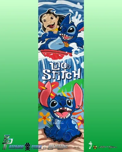 Lillo & Stitch Illustração Cartoon em Madeira