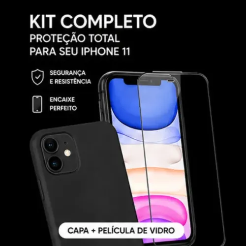 Kit Capa Silicone + Película 9H Vidro Temperado iPhone 11
