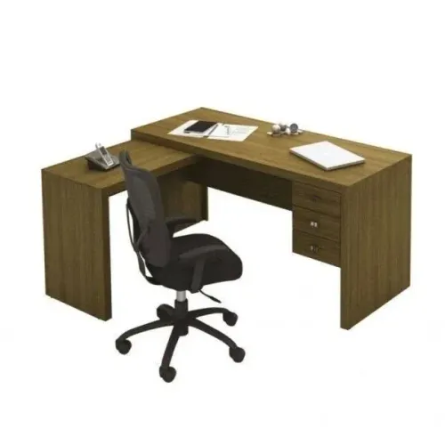 Mesa para escritório em L com 3 gavetas