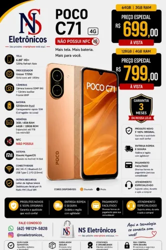 Celular Smartphone Xiaomi Poco C71 03GB / 64GB Dual Sim Global (COM CAPINHA E PELÍCULA DE