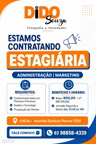 VAGA PARA ESTAGIÁRIA - Loja e Estúdio Fotográfico