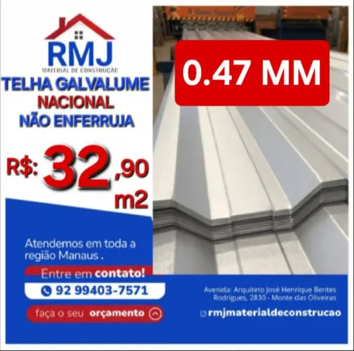 Telha Galvalume 100% Nacional 0.47MM NÃO ENFERRUJA
