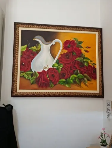 Quadro pintura sobre tela com moldura em madeira