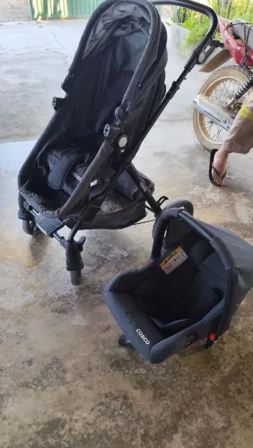 Carrinho de Bebê Travel System Poppy Duo Cosco + Bebê Conforto Preto Mescla