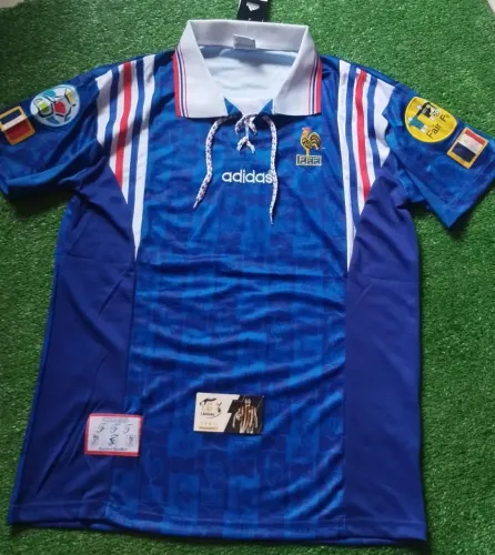 Camisa Seleção França Retrô 1996 Azul - Home Patchs Inclusos