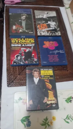 Lote 5 DVDs e Blu-rays Originais Rock - U2, Rolling Stones, Eric Clapton, Yes, Rod Stewart