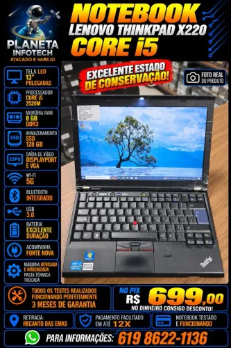 Notebook Lenovo ThinkPad core i5 2520M com 8gb de ram e SSD 128gb ( com garantia )