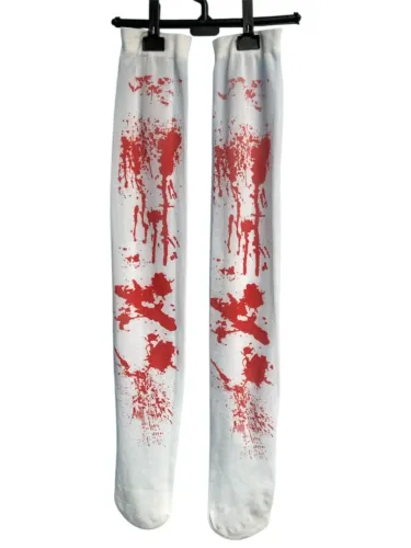 Meia 7/8 Branca Manchada de Sangue Falso Ideal para Fantasia de Halloween e Cosplay