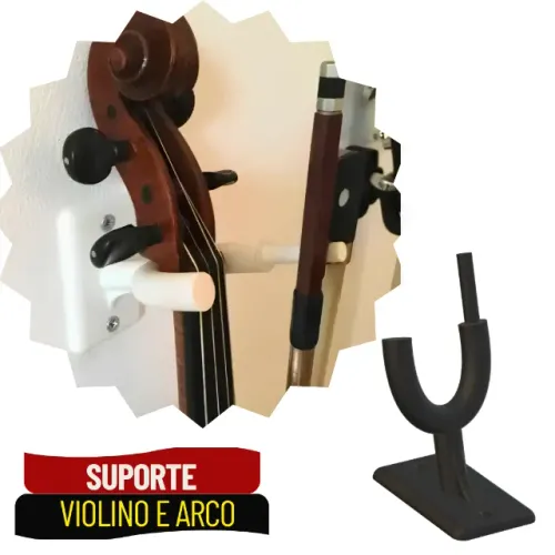Suporte de Parede para Violino e Arco com Gancho em PLA de Alta Resistência - SMS09