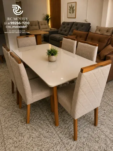 Conjunto Mesa de Jantar com 6 Cadeiras Madeira Tampo Vidro Laqueado 1,70x0,90 Imbuia
