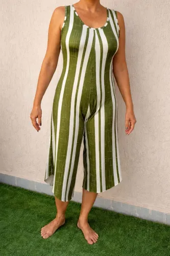 Macacão fresquinho feminino listrado verde 