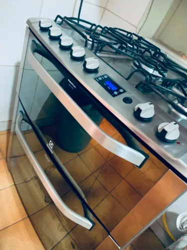 Fogão top com relógio modelo novo inox bivolt automático espelhado lindo oportunidade 5 ch