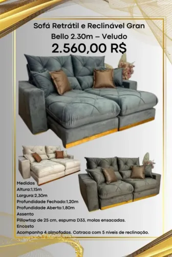 Sofá retrátil reclinável Gran Bello 2,30m (Pague na entrega)