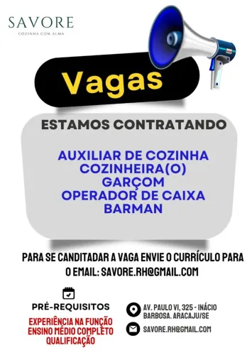 Barman, Auxiliar de Cozinha, Cozinheiro, Garçon, Operador de Caixa.