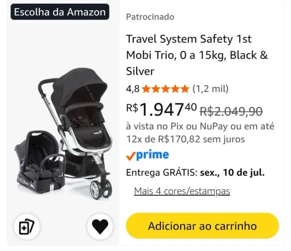 Carrinho e Bebê Conforto Safety First 1st Mobi + Base Veicular. Sistema Travel System