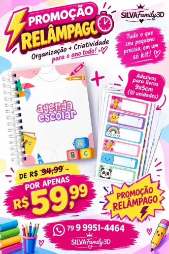 VOLTA AS AULAS Agenda + 10 adesivos SILVAfamily3D