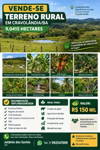 Terreno rural em Cravolândia/BA