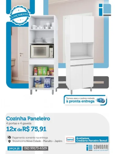 Paneleiro de Cozinha 4 Portas e 4 Gavetas | Armário Multiuso | Pronta Entrega | Comodare