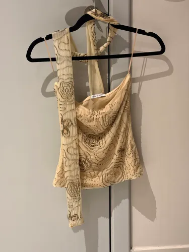 Top bordado com miçangas zara, tamanho xs