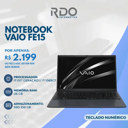 Notebook Vaio FE15 i7 10ª Geração 8GB RAM 256GB SSD Teclado Numérico - Ideal para estudos!