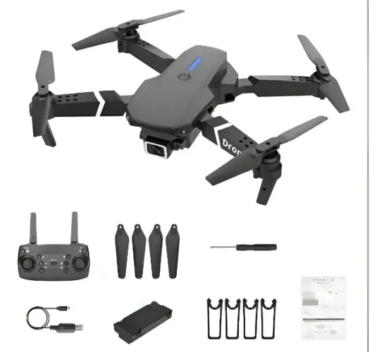 Drone E88 Pro com câmera dupla e WiFi com capa preta