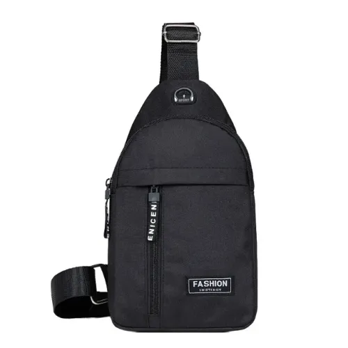 bolsa transversal estilo "sling" preta com alça ajustável, compartimentos com zíper