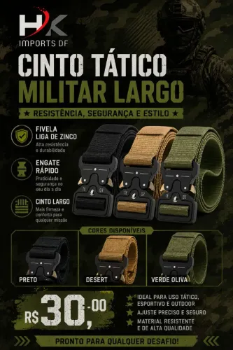 CINTO TÁTICO FIVELA LIGA DE ZINCO ENGATE RÁPIDO 