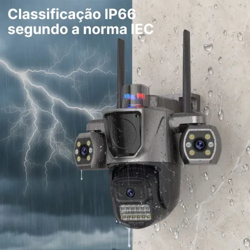 Câmera IP WIFI 12 MP ICSee Onvif NVR Lente Tripla PTZ Zoom Detecção IA Vigilância Sirene