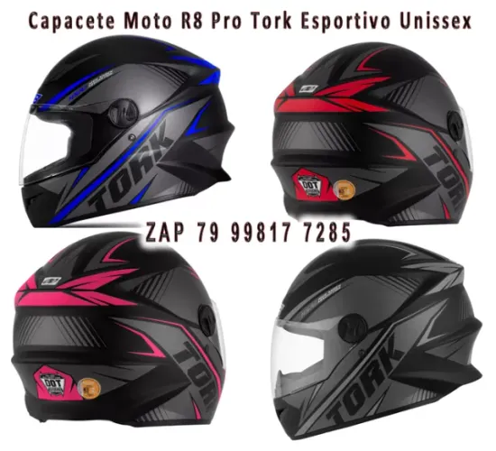Capacete Moto R8 Pro Tork Esportivo Unissex 56, 58, 60, 62
