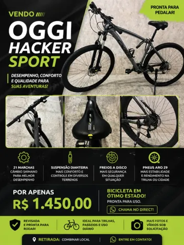 Bicicleta Mtb Aro 29 Oggi Hacker Sport Cor Cinza/preto Quadro 19 ano 2021 - c/ NF