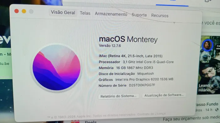 Imac i5 16GB Tela de Retina 4k