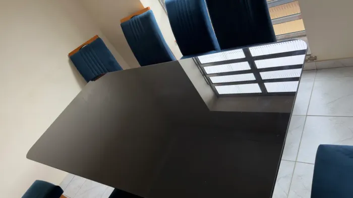 Mesa jantar luxo 6 cadeiras estofada 