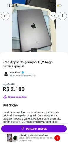 iPad Apple 9a geração 10,2 / 64gb