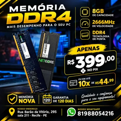 Memoria DDR4 8GB 2666Mhz - Em ate 10x Fixas