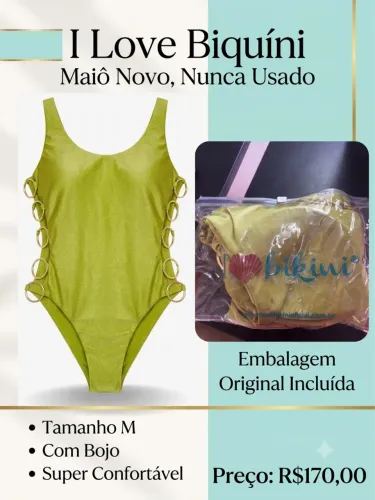 Maiô I love Biquini na cor verde com argolas no TAM. M