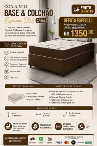 Base com colchão d33 casal EM ESTOQUE