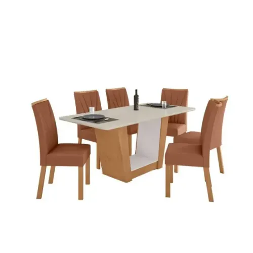 Mesa de Jantar 6 Cadeiras Com Tampo 1,70m na cor Terracota