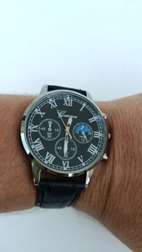 Relógio de Pulso Preto Geneva Algarismos Romanos Elegante Causal pulseira couro Bonito