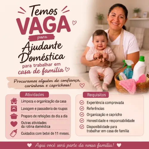AJUDANTE DOMÉSTICA para casa de família em Florianópolis (norte da ilha)